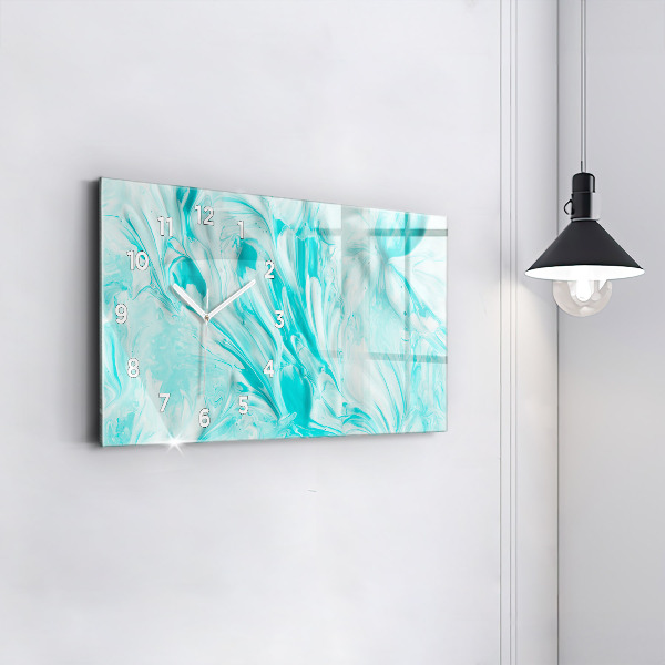 Horizontální skleněné hodiny na stěnu Modrá abstrakce