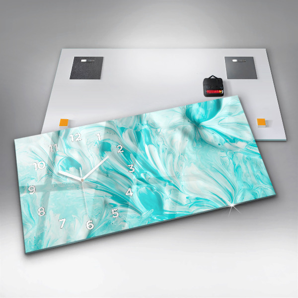Horizontální skleněné hodiny na stěnu Modrá abstrakce