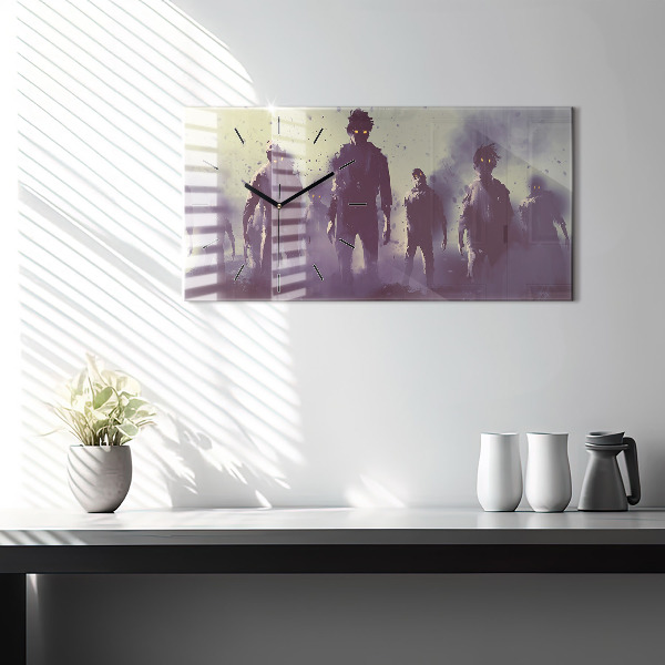 Horizontální skleněné hodiny na stěnu Zombie v noci - halloween