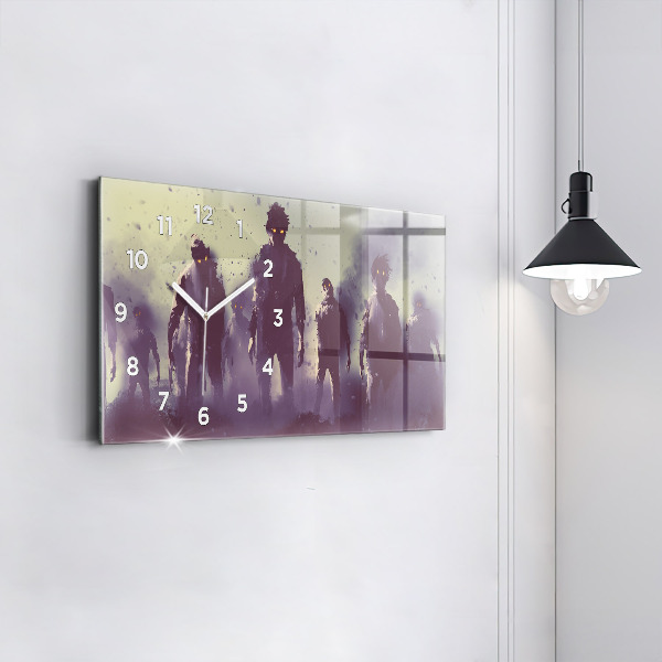 Horizontální skleněné hodiny na stěnu Zombie v noci - halloween