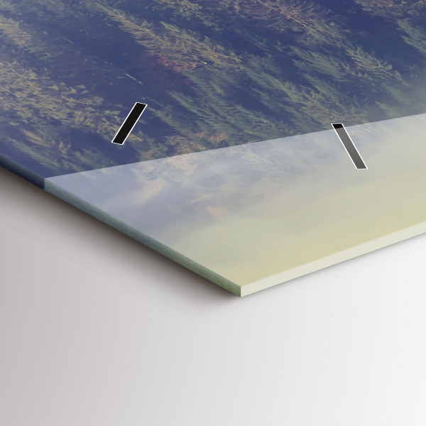 Horizontální skleněné hodiny na stěnu Mlžný les Orel