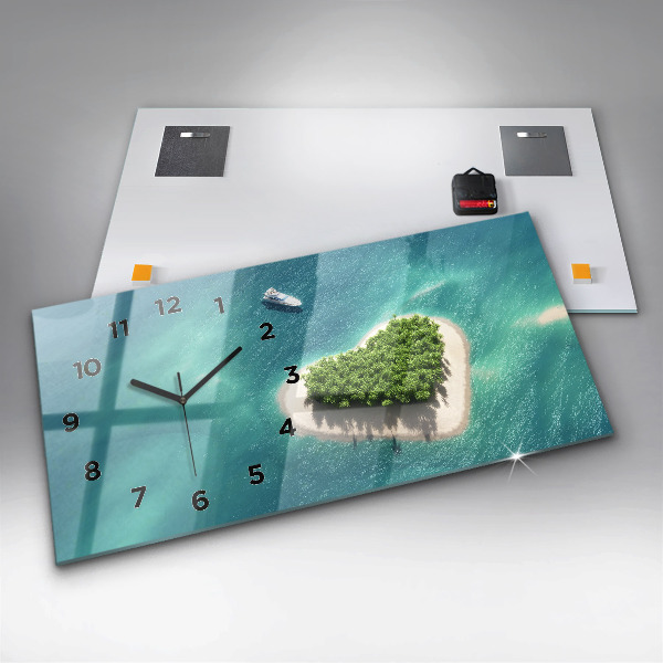 Horizontální skleněné hodiny na stěnu Srdcový ostrov