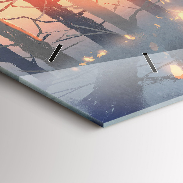 Horizontální skleněné hodiny na stěnu Zimní krajina stromů