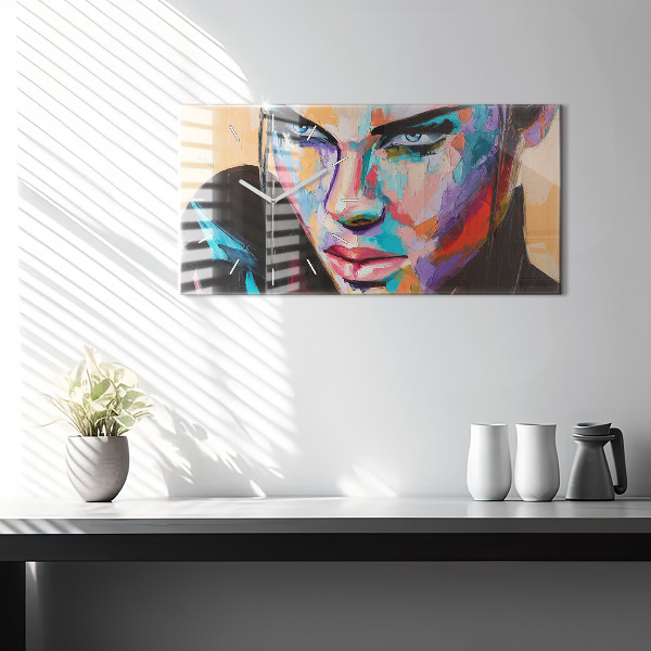 Horizontální skleněné hodiny na stěnu Portrét ženy