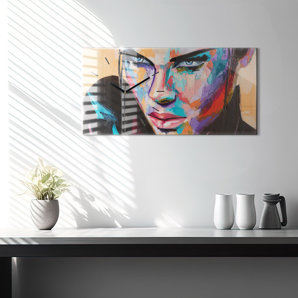 Horizontální skleněné hodiny na stěnu Portrét ženy