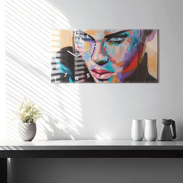 Horizontální skleněné hodiny na stěnu Portrét ženy