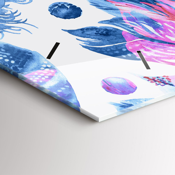 Horizontální skleněné hodiny na stěnu Barevné peří