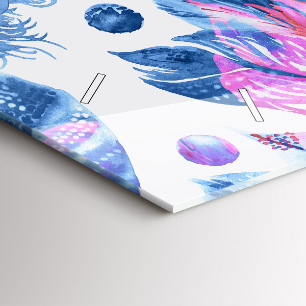 Horizontální skleněné hodiny na stěnu Barevné peří