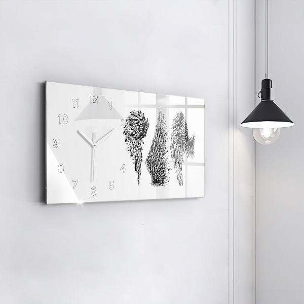 Horizontální skleněné hodiny na stěnu Křídla anděla