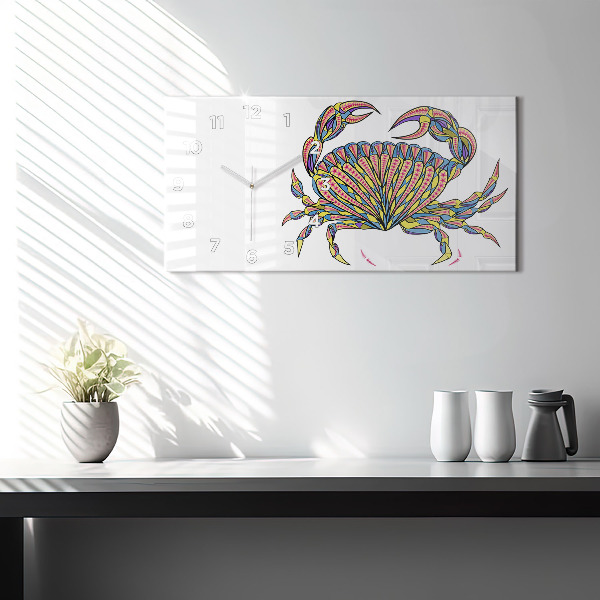 Horizontální skleněné hodiny na stěnu Etnický krab