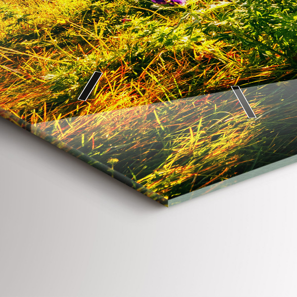 Horizontální skleněné hodiny na stěnu Levandulová louka