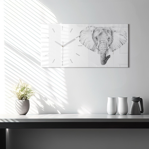 Horizontální skleněné hodiny na stěnu Vektorová hlava slona