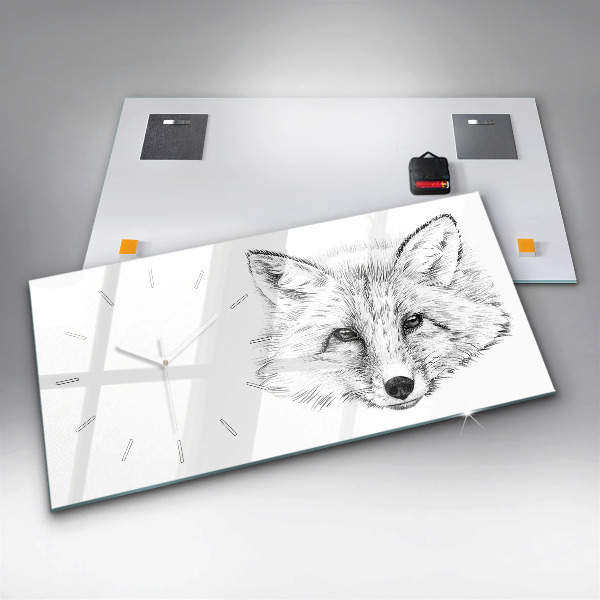 Horizontální skleněné hodiny na stěnu Vektorová hlava lišky