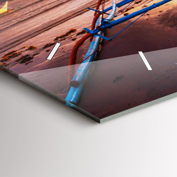 Horizontální skleněné hodiny na stěnu Loď a západ slunce