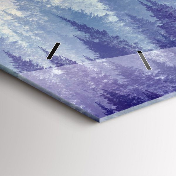 Horizontální skleněné hodiny na stěnu Les v mlze