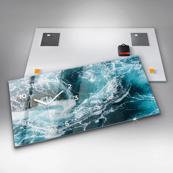 Horizontální skleněné hodiny na stěnu Vířící zpěněné vlny