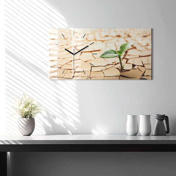 Horizontální hodiny na skle Rostlina v suché zemi