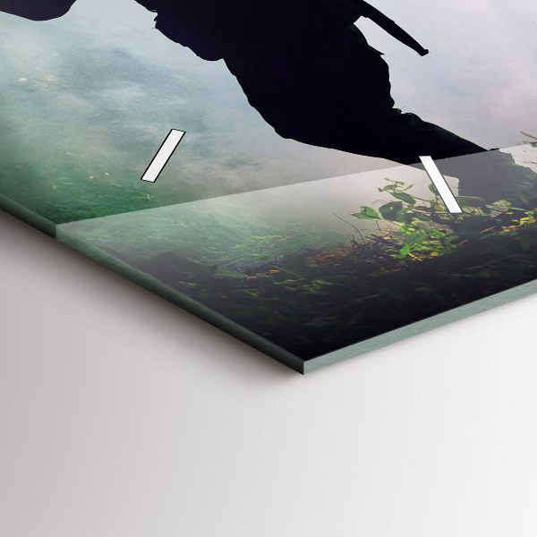 Horizontální skleněné hodiny na stěnu Vojáci v lese