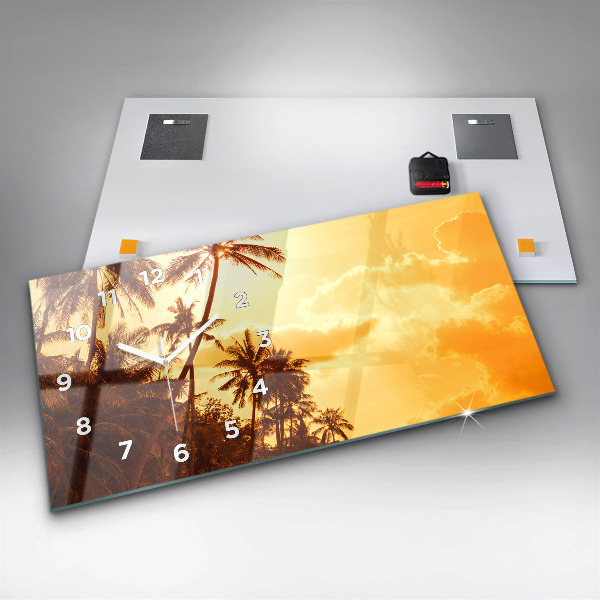 Horizontální skleněné hodiny na stěnu Slunečné palmy