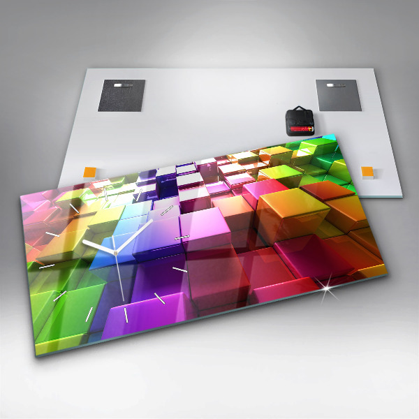 Horizontální hodiny na skle Barevné kostky