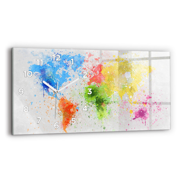 Horizontální hodiny na skle Mapa světa na papíře