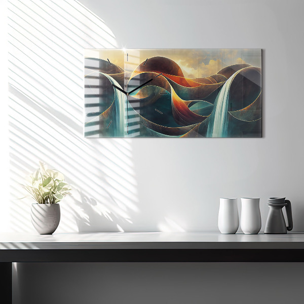 Horizontální skleněné hodiny na stěnu Pozadí tekoucího vodopádu