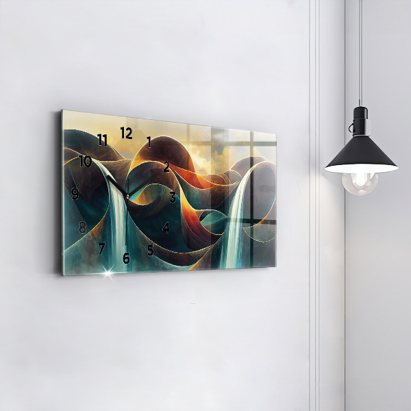 Horizontální skleněné hodiny na stěnu Pozadí tekoucího vodopádu