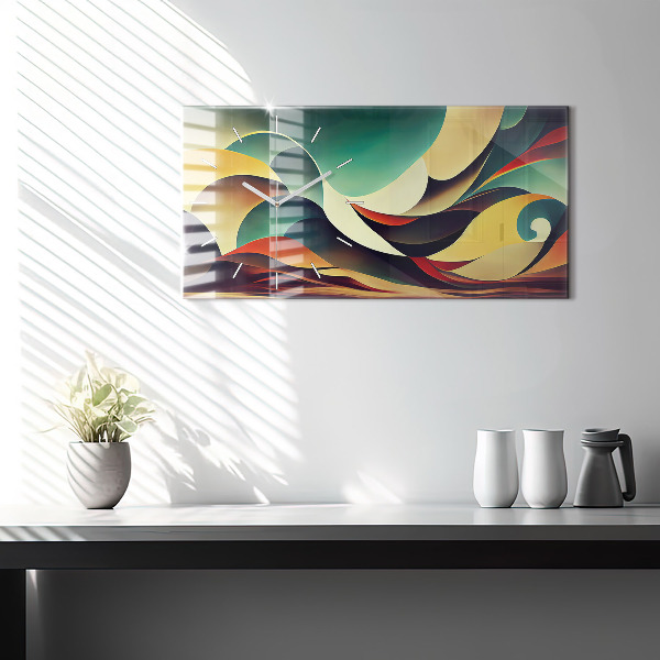 Horizontální skleněné hodiny na stěnu Abstraktní linie na pozadí