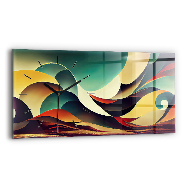 Horizontální skleněné hodiny na stěnu Abstraktní linie na pozadí