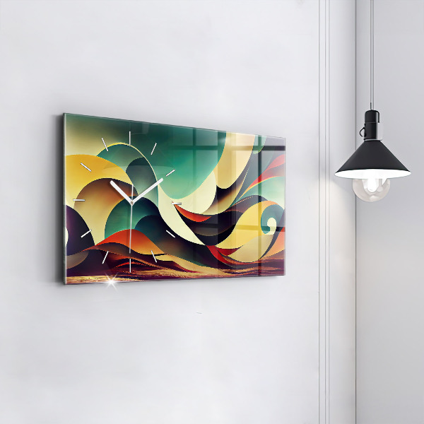 Horizontální skleněné hodiny na stěnu Abstraktní linie na pozadí