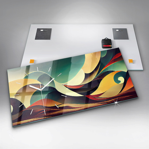 Horizontální skleněné hodiny na stěnu Abstraktní linie na pozadí