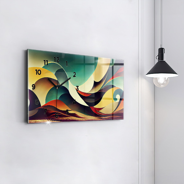 Horizontální skleněné hodiny na stěnu Abstraktní linie na pozadí