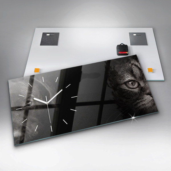 Horizontální hodiny na skle Pes a skotská kočka