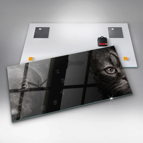 Horizontální hodiny na skle Pes a skotská kočka