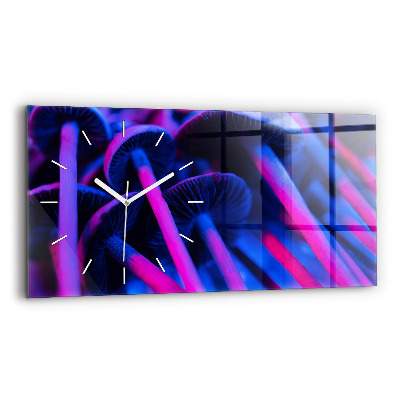 Horizontální skleněné hodiny na stěnu Kouzelné houby v barvách