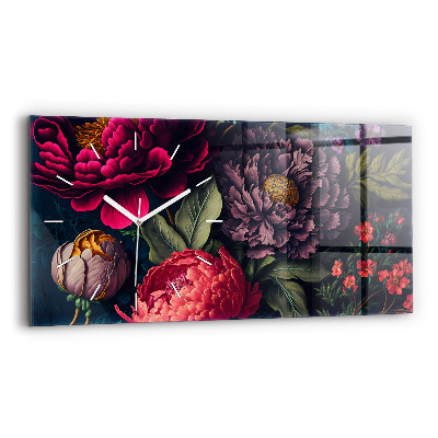 Horizontální skleněné hodiny na stěnu Vintage kytice květin