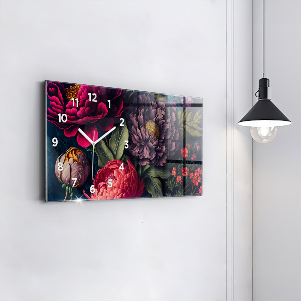 Horizontální skleněné hodiny na stěnu Vintage kytice květin
