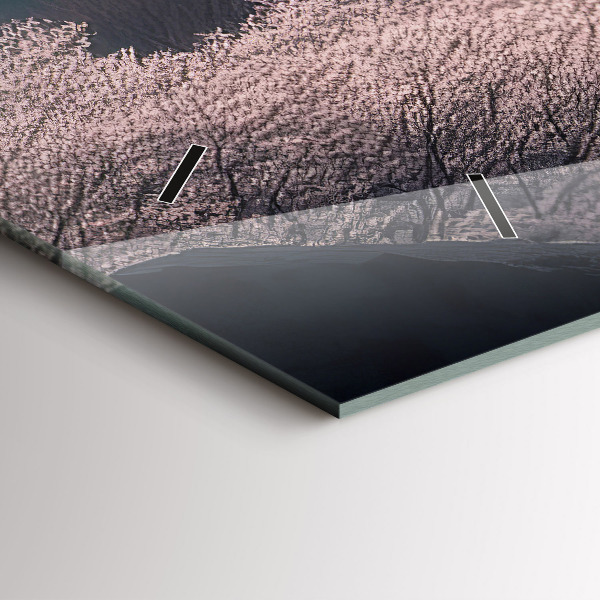 Horizontální skleněné hodiny na stěnu Asijská věž Třešňové květy