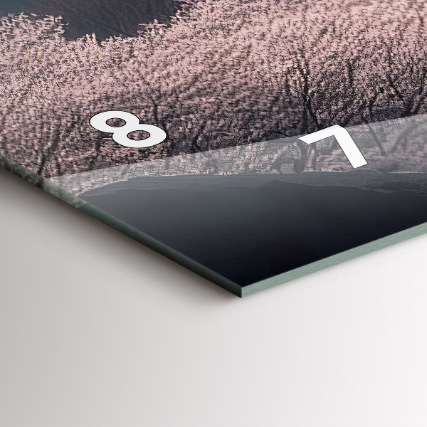 Horizontální skleněné hodiny na stěnu Asijská věž Třešňové květy