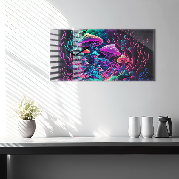 Horizontální skleněné hodiny na stěnu Neonové houby