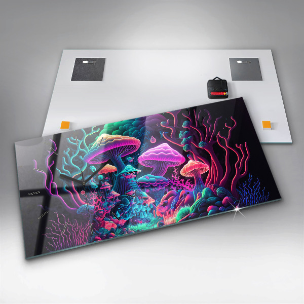 Horizontální skleněné hodiny na stěnu Neonové houby