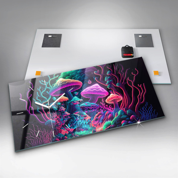 Horizontální skleněné hodiny na stěnu Neonové houby