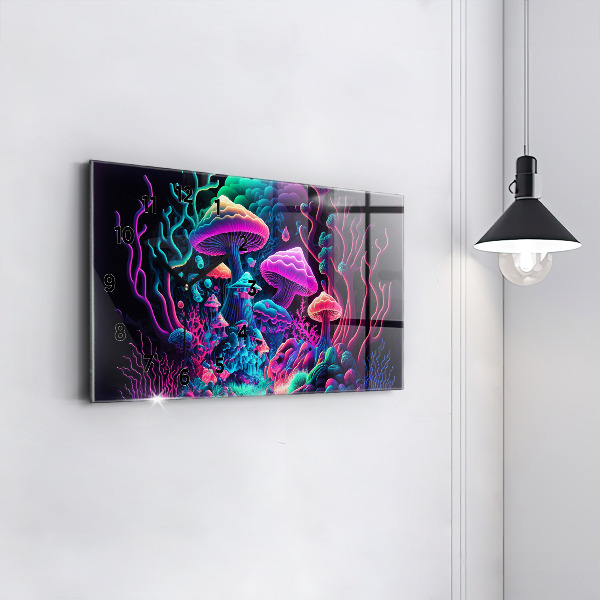 Horizontální skleněné hodiny na stěnu Neonové houby