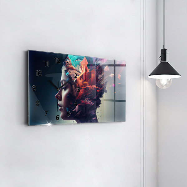 Horizontální skleněné hodiny na stěnu Emocionální abstraktní žena