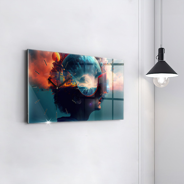 Horizontální skleněné hodiny na stěnu Futuristický virtuální svět