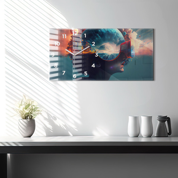 Horizontální skleněné hodiny na stěnu Futuristický virtuální svět
