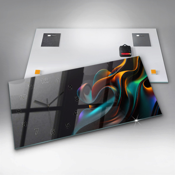 Horizontální skleněné hodiny na stěnu Futuristická vlna
