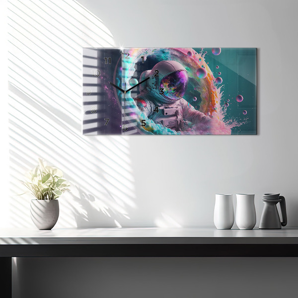Horizontální skleněné hodiny na stěnu Kosmonautské barevné mraky