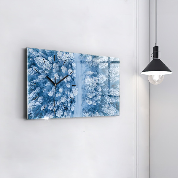 Horizontální skleněné hodiny na stěnu Les z ptačí perspektivy Dron