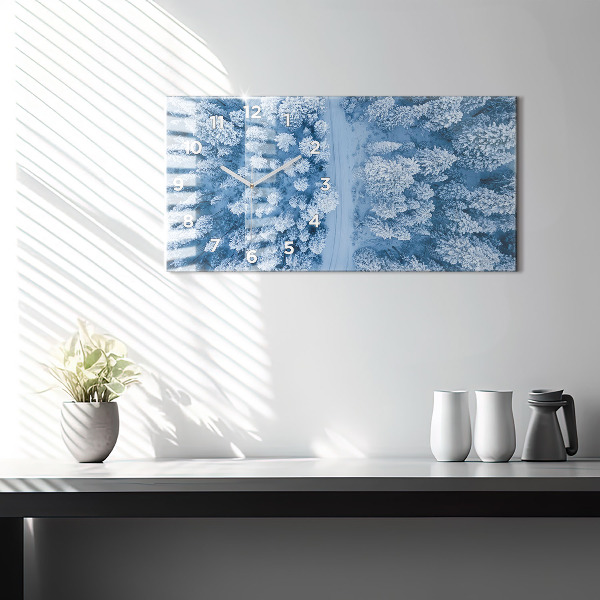 Horizontální skleněné hodiny na stěnu Les z ptačí perspektivy Dron